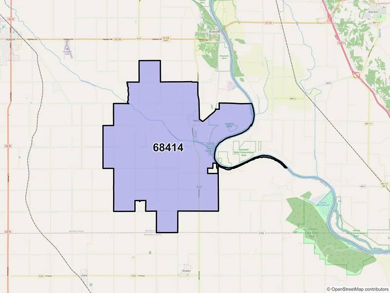 Map of Nemaha, Nebraska and ZIP codes