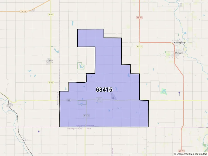 Map of ZIP Code 68415 — Odell, NE