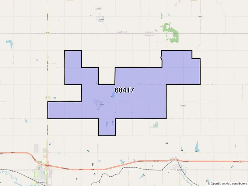 Map of ZIP Code 68417 — Otoe, NE
