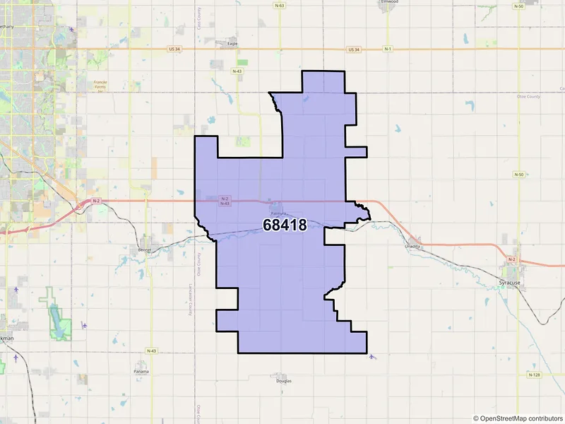 Map of Palmyra, Nebraska and ZIP codes