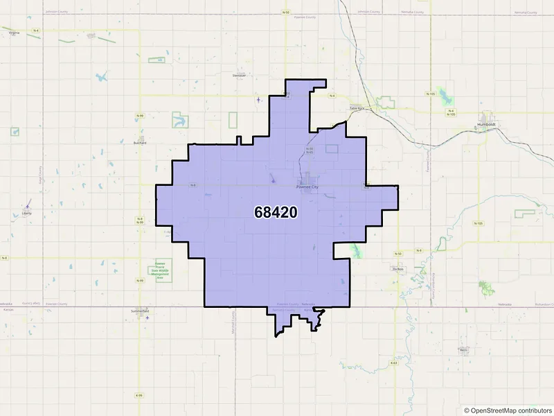 Map of Pawnee City, Nebraska and ZIP codes