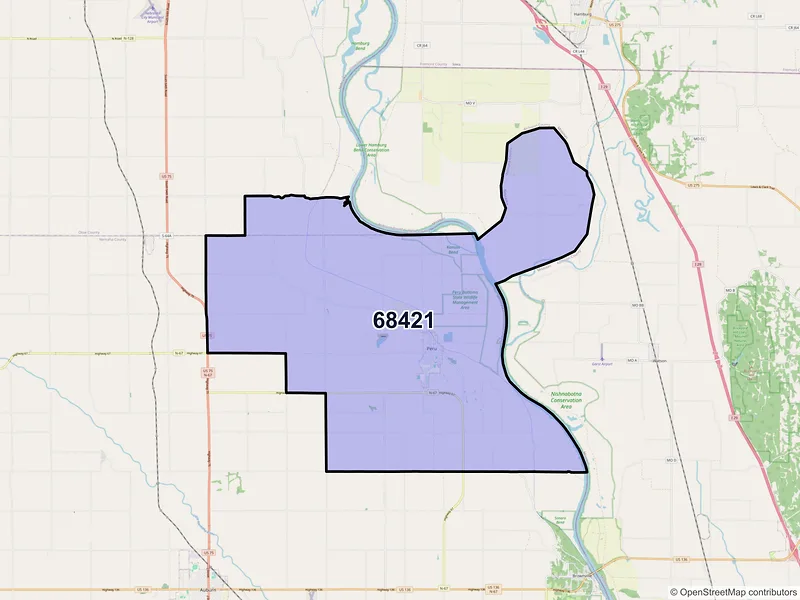 Map of ZIP Code 68421 — Peru, NE