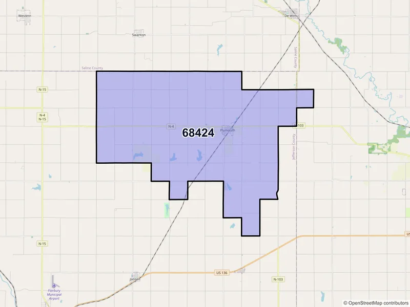 Map of ZIP Code 68424 — Plymouth, NE