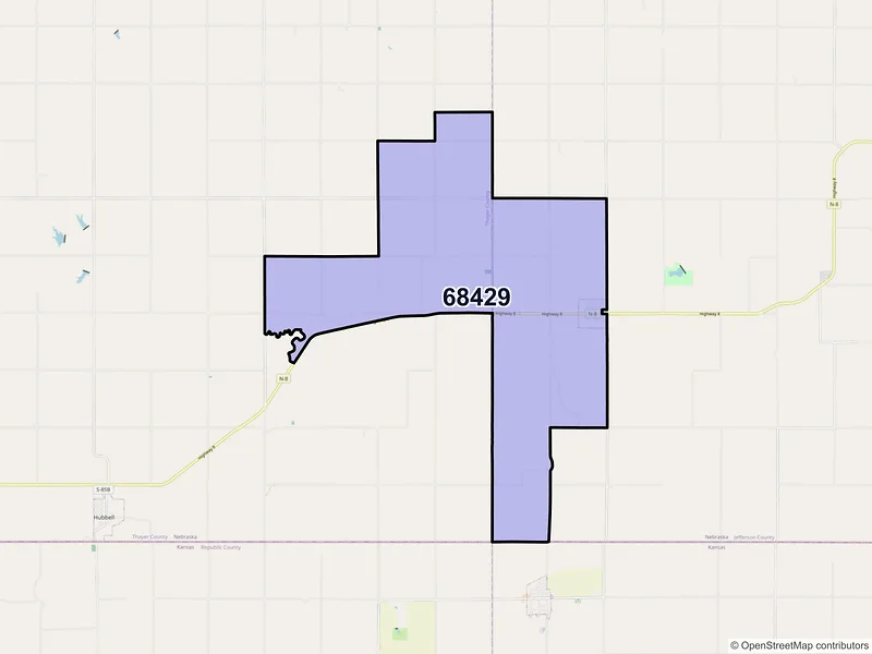 Map of ZIP Code 68429 — Reynolds, NE