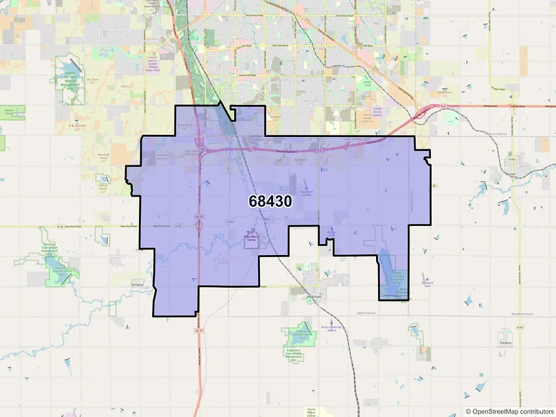 Map of ZIP Code 68430 — Roca, NE