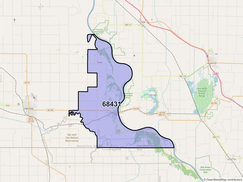 Map of Rulo, Nebraska and ZIP codes