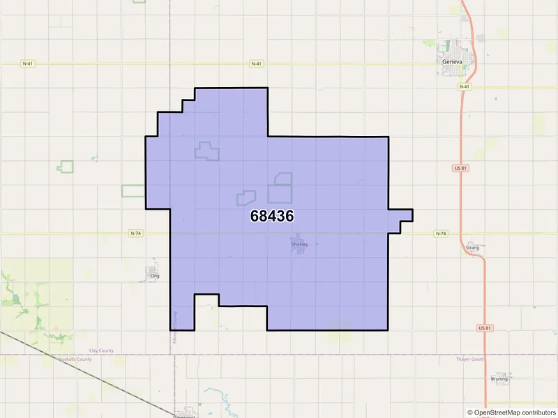 Map of ZIP Code 68436 — Shickley, NE