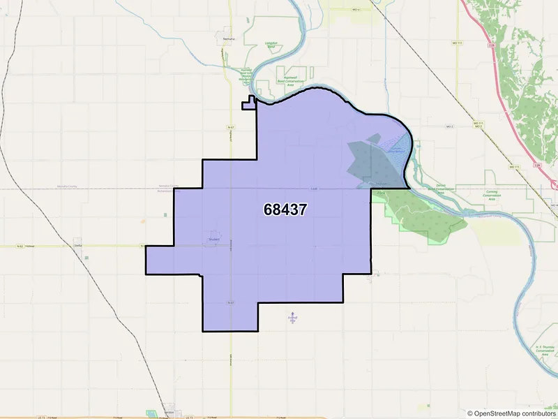 Map of Shubert, Nebraska and ZIP codes