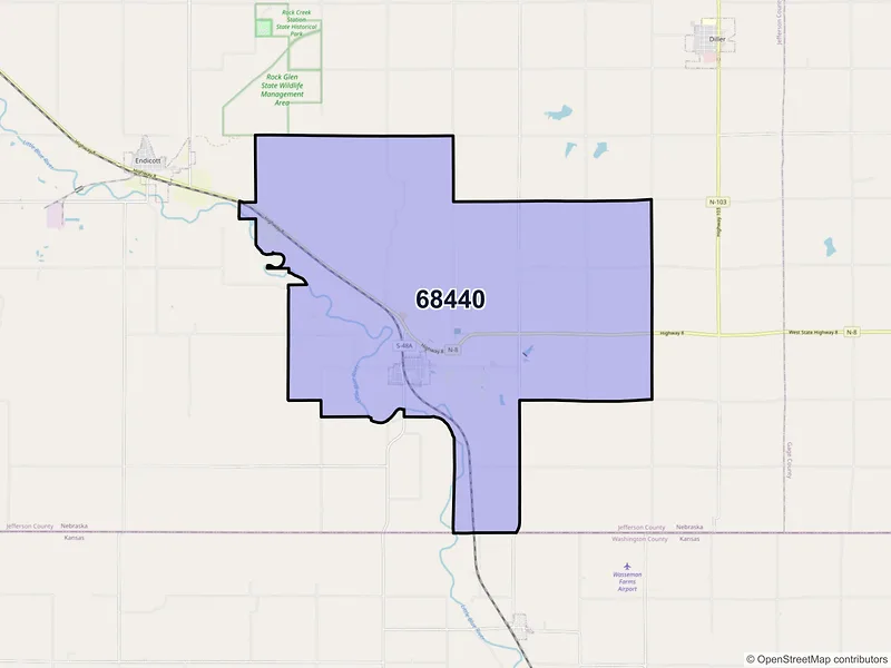 Map of ZIP Code 68440 — Steele City, NE