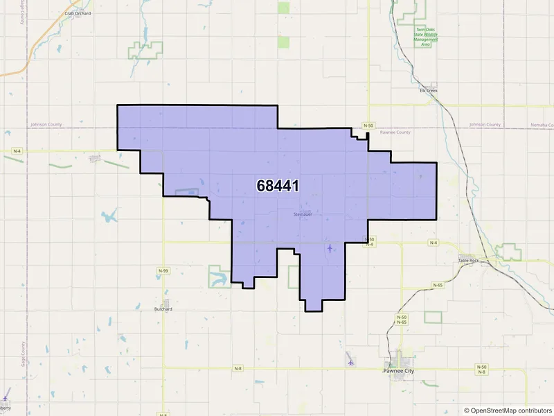 Map of ZIP Code 68441 — Steinauer, NE