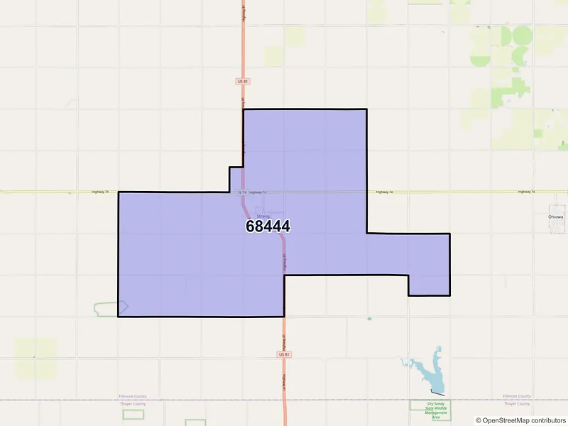 Map of ZIP Code 68444 — Strang, NE