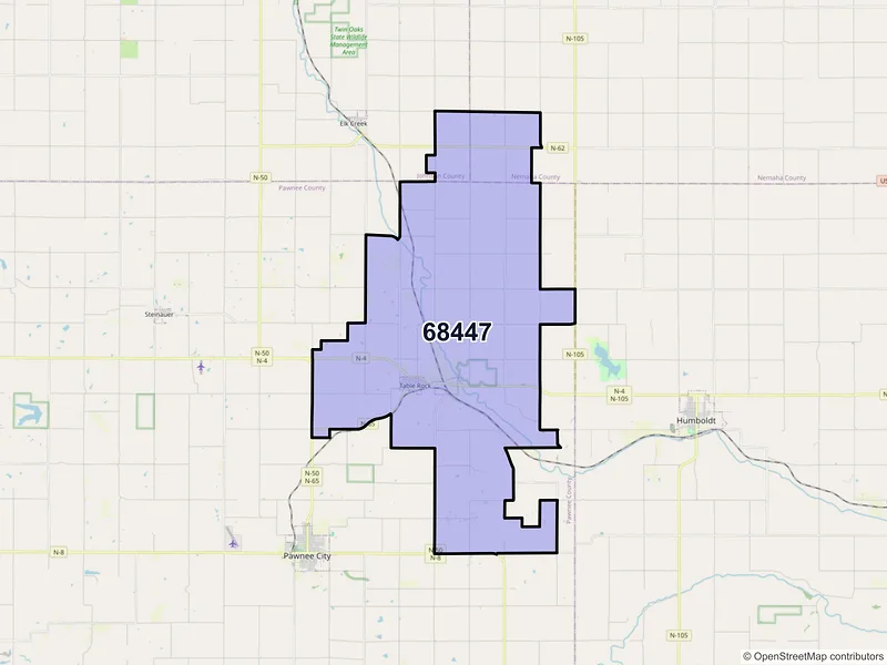 Map of ZIP Code 68447 — Table Rock, NE