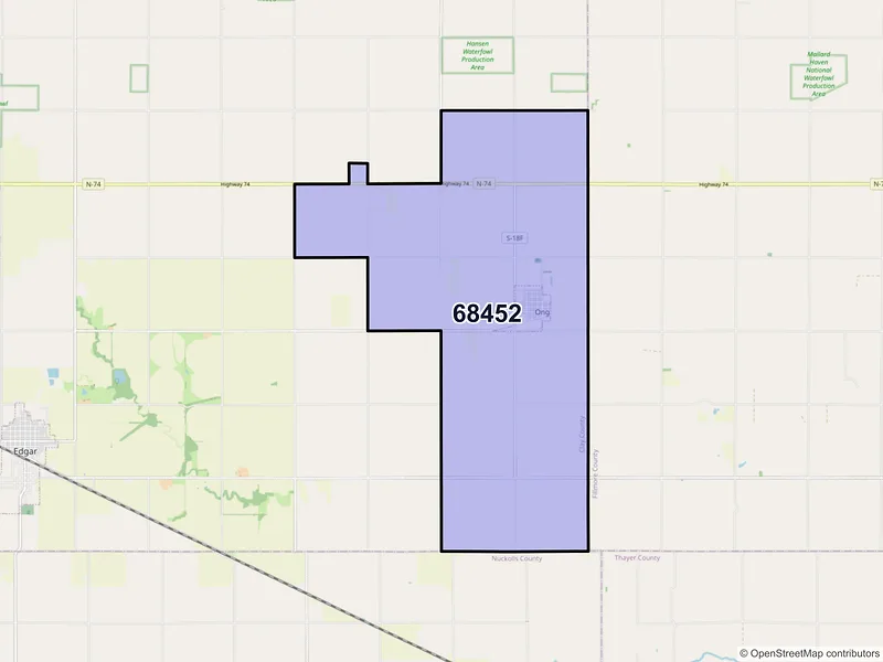 Map of ZIP Code 68452 — Ong, NE