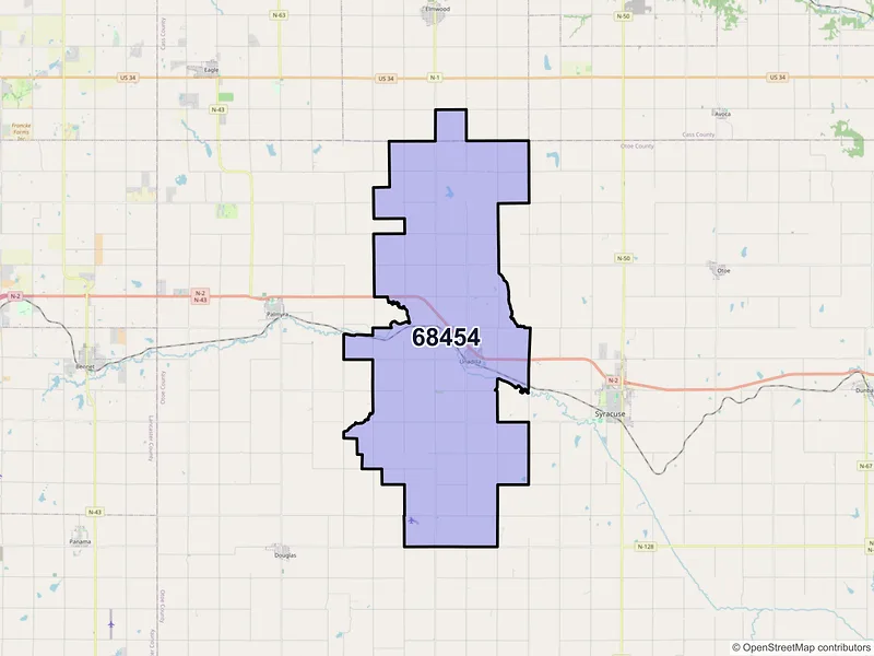 Map of ZIP Code 68454 — Unadilla, NE