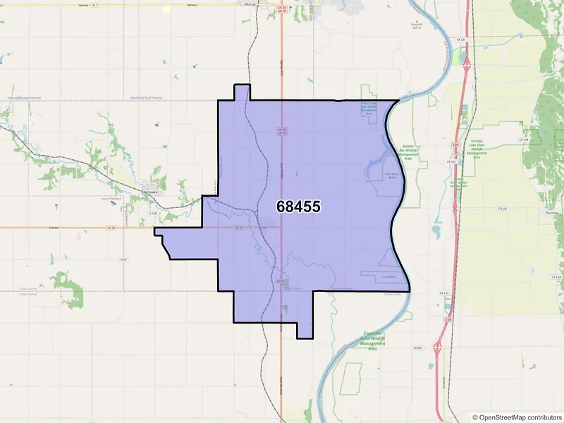 Map of ZIP Code 68455 — Union, NE