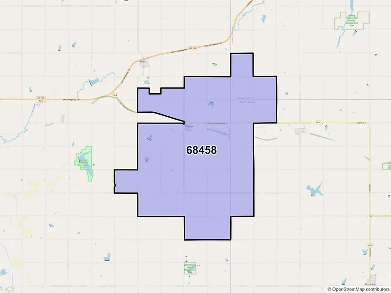Map of ZIP Code 68458 — Virginia, NE