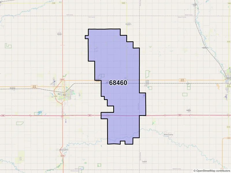 Map of ZIP Code 68460 — Waco, NE