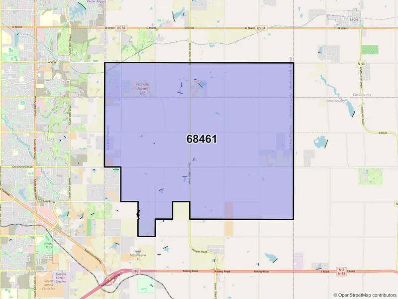 Map of ZIP Code 68461 — Walton, NE
