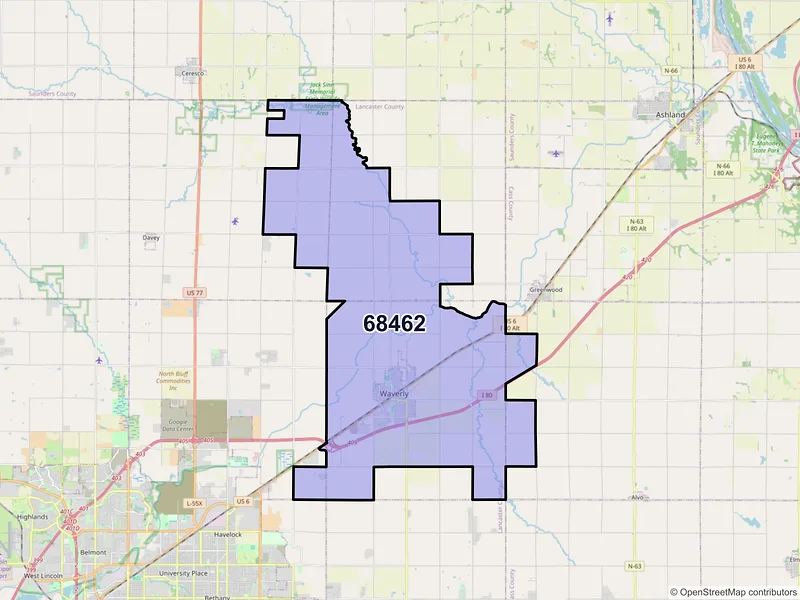Map of ZIP Code 68462 — Waverly, NE