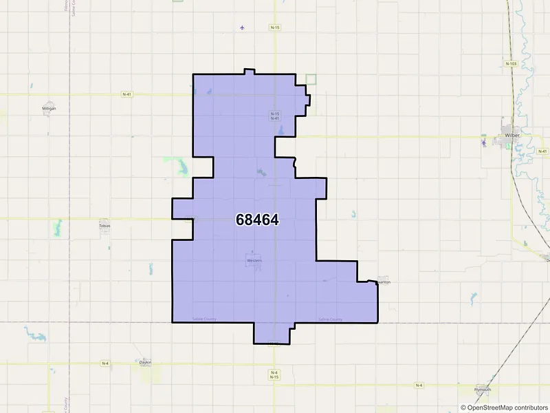 Map of ZIP Code 68464 — Western, NE