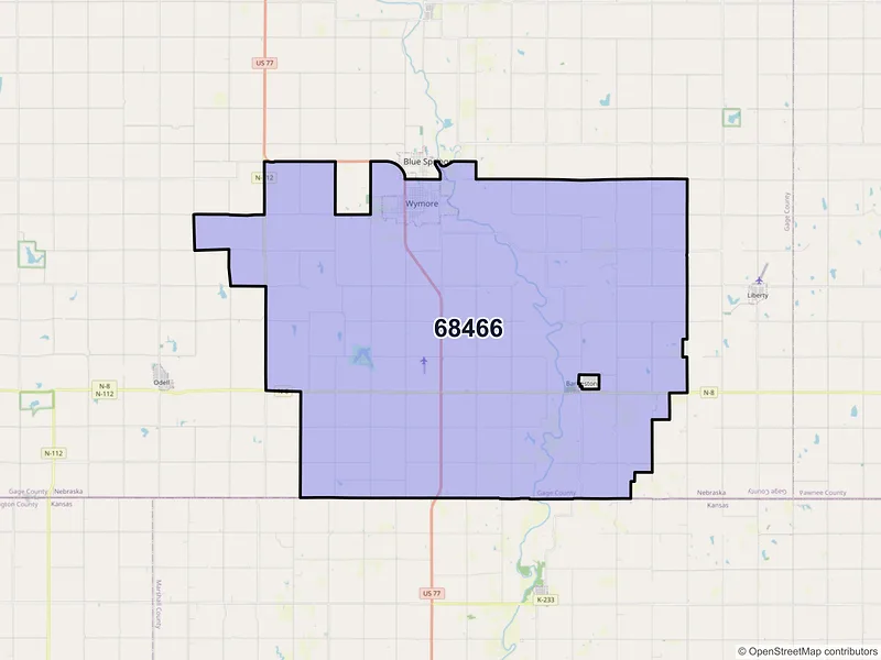Map of Wymore, Nebraska and ZIP codes