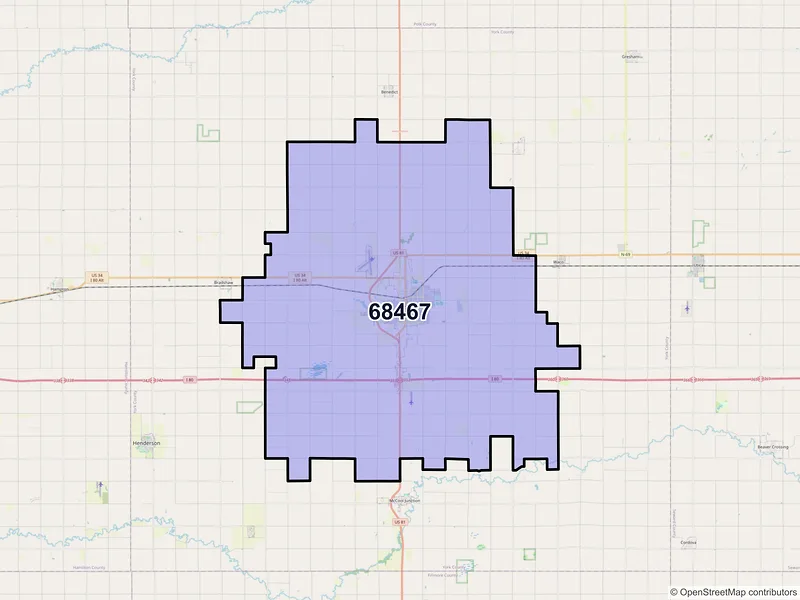 Map of York, Nebraska and ZIP codes