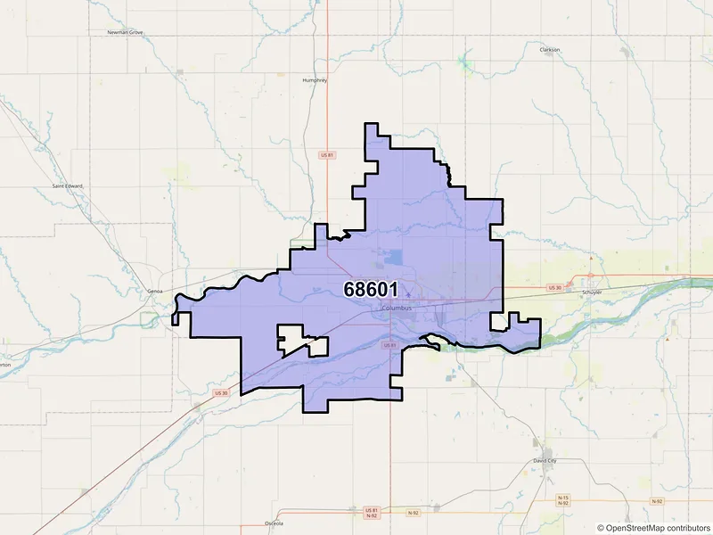 Map of ZIP Code 68601 — Columbus, NE