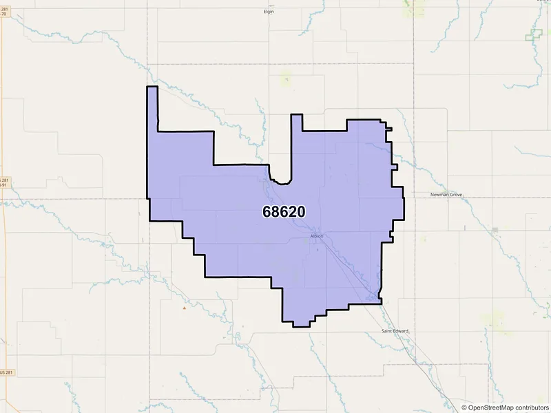 Map of ZIP Code 68620 — Albion, NE