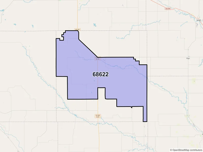 Map of ZIP Code 68622 — Bartlett, NE
