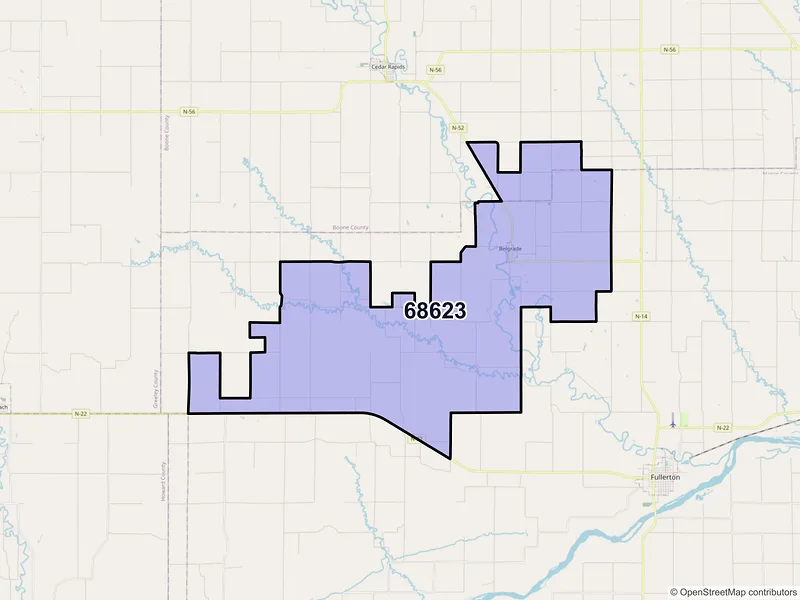 Map of ZIP Code 68623 — Belgrade, NE