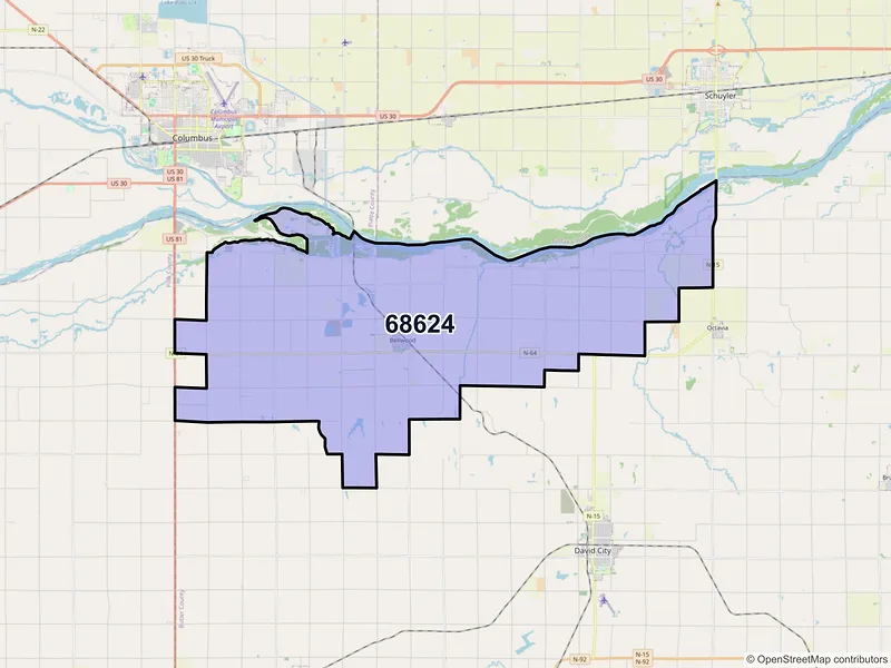 Map of ZIP Code 68624 — Bellwood, NE