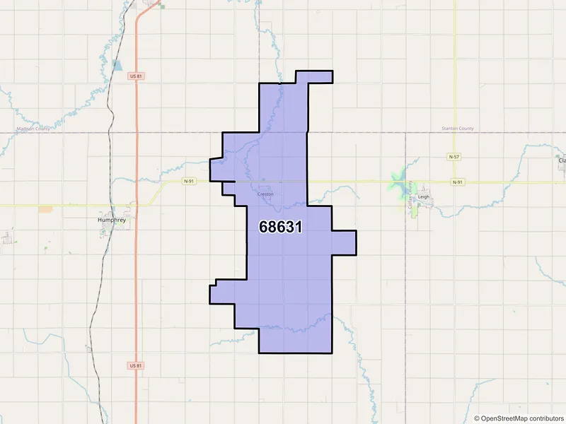 Map of ZIP Code 68631 — Creston, NE
