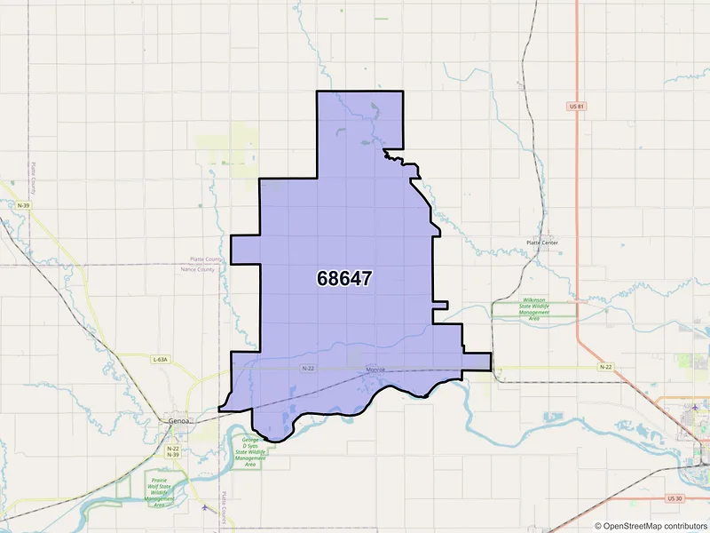 Map of Monroe, Nebraska and ZIP codes
