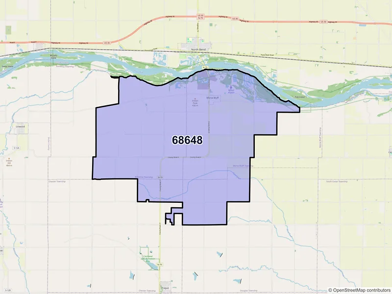 Map of ZIP Code 68648 — Morse Bluff, NE