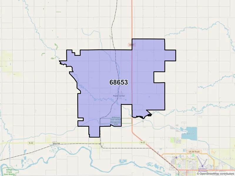 Map of ZIP Code 68653 — Platte Center, NE