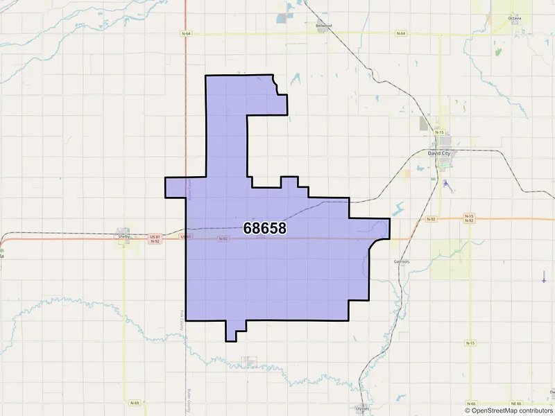 Map of ZIP Code 68658 — Rising City, NE