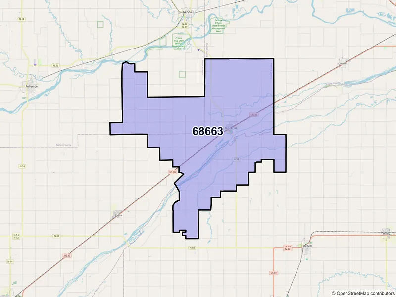 Map of ZIP Code 68663 — Silver Creek, NE