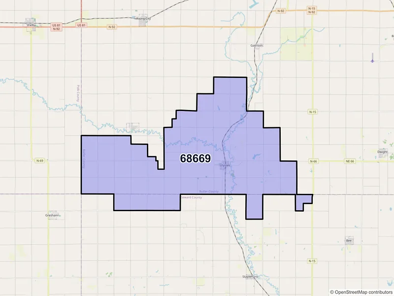 Map of ZIP Code 68669 — Ulysses, NE