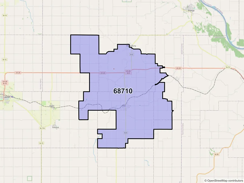 Map of ZIP Code 68710 — Allen, NE