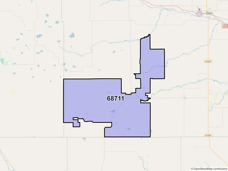 Map of ZIP Code 68711 — Amelia, NE