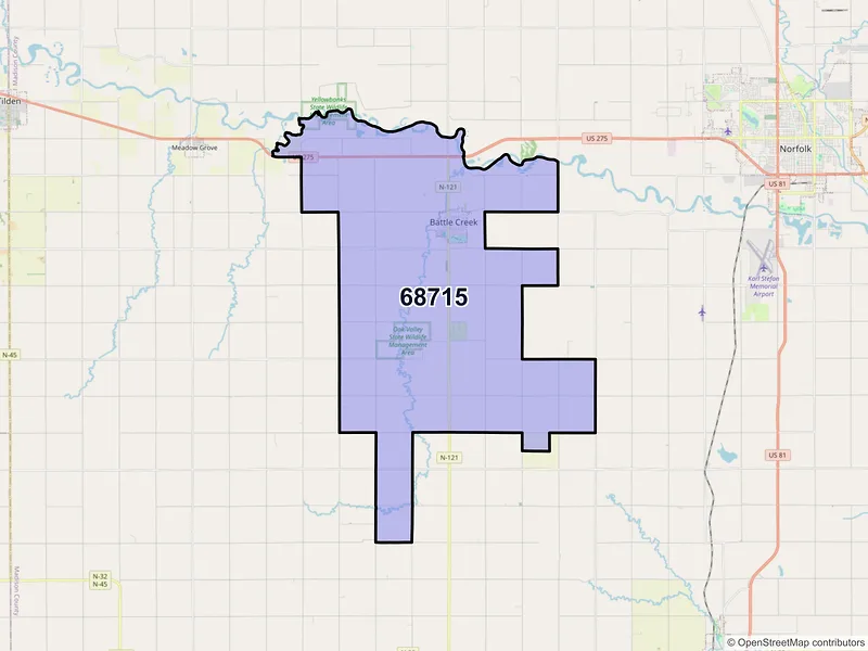 Map of ZIP Code 68715 — Battle Creek, NE