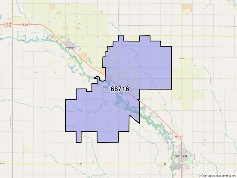 Map of ZIP Code 68716 — Beemer, NE