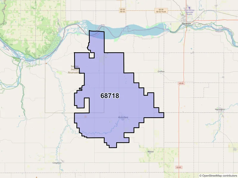 Map of ZIP Code 68718 — Bloomfield, NE