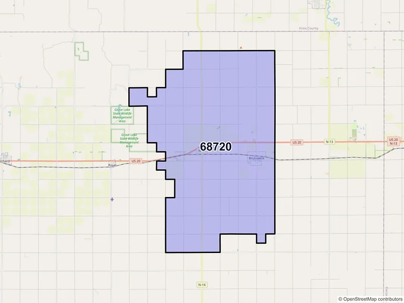 Map of ZIP Code 68720 — Brunswick, NE