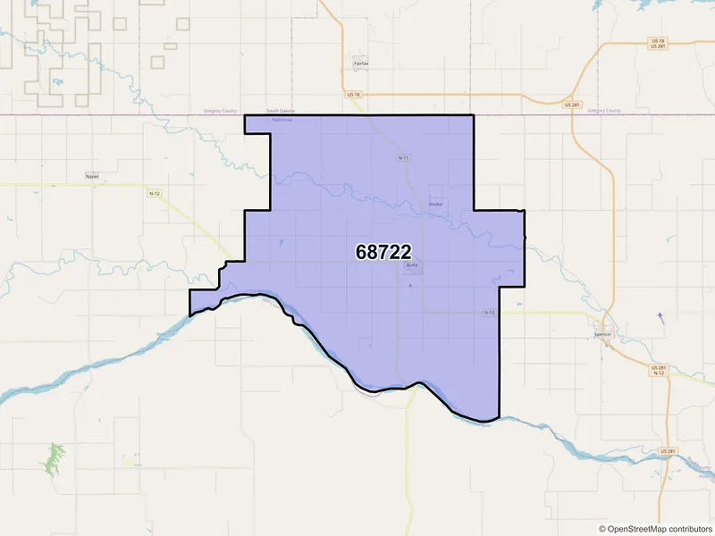 Map of ZIP Code 68722 — Butte, NE