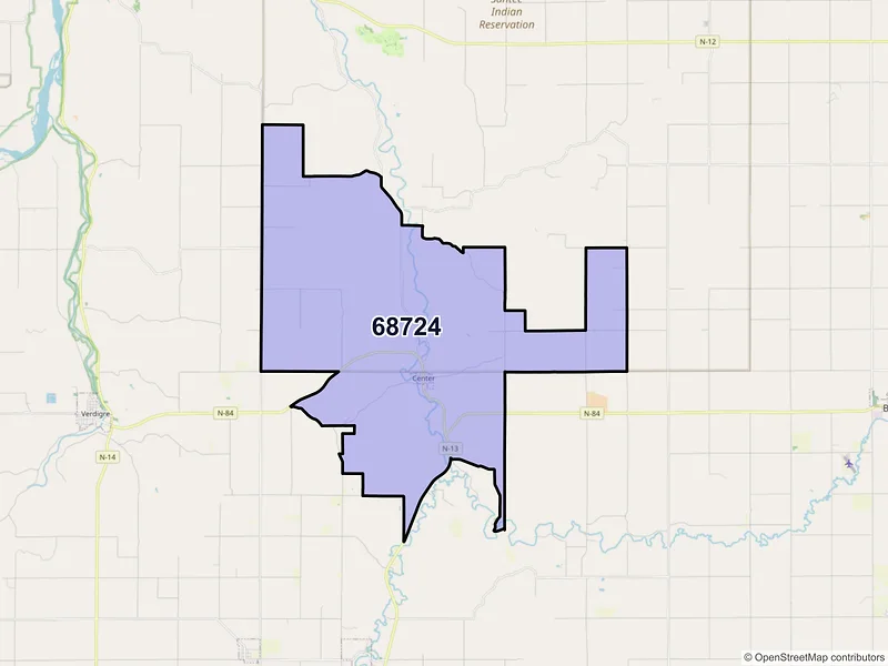Map of ZIP Code 68724 — Center, NE