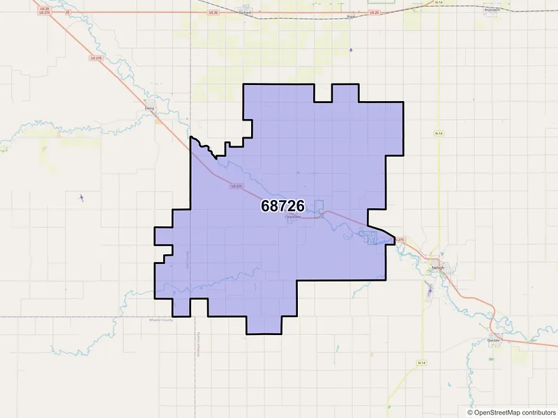 Map of ZIP Code 68726 — Clearwater, NE