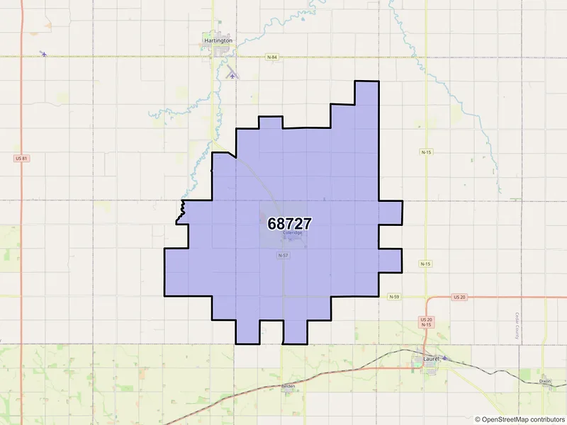 Map of ZIP Code 68727 — Coleridge, NE