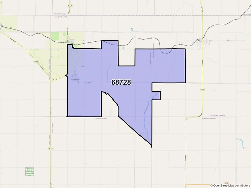 Map of ZIP Code 68728 — Concord, NE