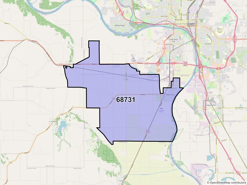 Map of ZIP Code 68731 — Dakota City, NE